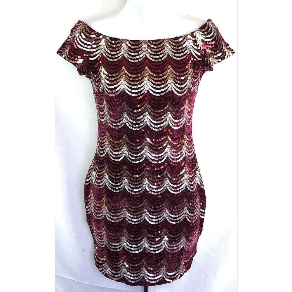 Windsor Sequin mini dress S Red/Gold Cap Sleeve Velour velvet Glam Whimsigoth